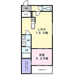 アネッサ堺東 2階1LDKの間取り
