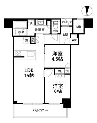 大阪ひびきの街ザ・サンクタスタワー 2LDKの間取図画像