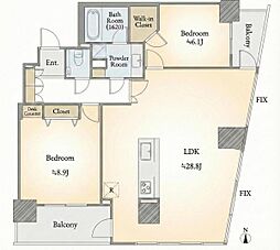 クレッセント川崎タワー 2LDKの間取図画像