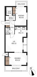 セザールパークサイド南大井 2LDKの間取図画像