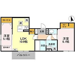 三木市大塚1丁目アパート 2LDKの間取図画像