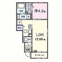 プラムガーデンA棟 1LDKの間取図画像
