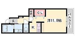 アモネスヒルズ姫路2 1Kの間取図画像