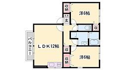 ラ・ヴィーダーB 2LDKの間取図画像