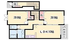 ブルーメ野里B 2LDKの間取図画像