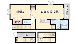 ライジングサン 1LDKの間取図画像