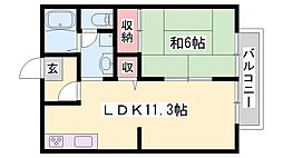 パルボナールA棟 1LDKの間取図画像