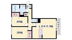 クレシア旭 2LDKの間取図画像