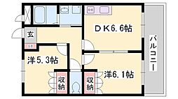 エスポワール青山 2DKの間取図画像