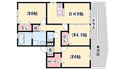 リジェールヒルB 3DKの間取図画像
