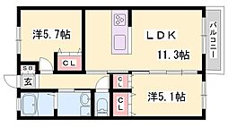ローザンコート 2LDKの間取図画像