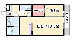 セジュール東阿保B棟 1LDKの間取図画像