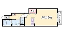 エスターブレA棟 1Kの間取図画像