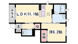レジデンス永尾A 1LDKの間取図画像