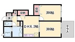 サンファミリアB 2DKの間取図画像
