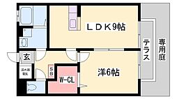 グランフォートB棟 1LDKの間取図画像