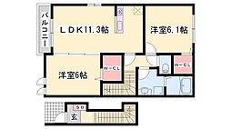 イリーデA 2LDKの間取図画像