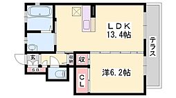 メサ・ヴェルデ 1LDKの間取図画像
