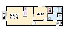 エンカーサ加古川駅北 1LDKの間取図画像