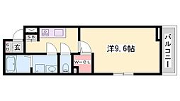 プラシード輝 1Kの間取図画像