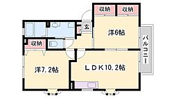 パセオ橋本2番館 2LDKの間取図画像