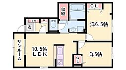 パルグランデ2 2LDKの間取図画像