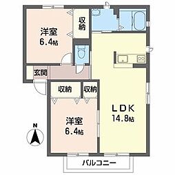 カーサベッラ野里A 2LDKの間取図画像