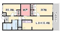 キャッスルコート男山 2LDKの間取図画像