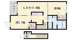 ラ・ポール2 2LDKの間取図画像