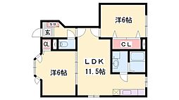 アムラインB棟 2LDKの間取図画像