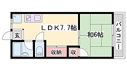 上野ハイツ 1LDKの間取図画像