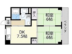 北邑ビル 2DKの間取図画像