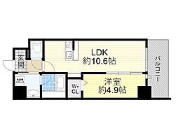 茨木市中津町マンション 1LDKの間取図画像