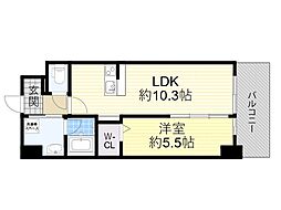 茨木市中津町マンション 1LDKの間取図画像