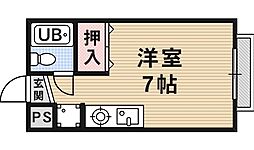 大住マンション 1Kの間取図画像