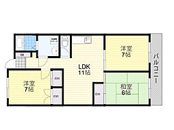 パステル新堂 3LDKの間取図画像