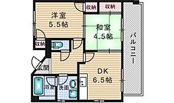 光栄ハイツ千里丘 2DKの間取図画像
