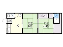 第二末広荘 2Kの間取図画像
