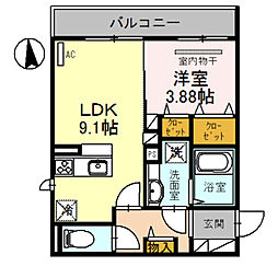 エトワールウエスト 1LDKの間取図画像