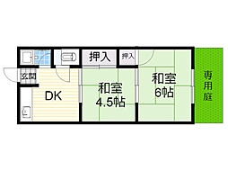 山口文化 2DKの間取図画像