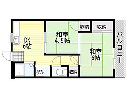 サンライズ摂津 2DKの間取図画像