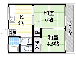 ビスタ岸部ハイツB 2Kの間取図画像