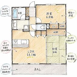 エスリード八尾桜ケ丘 2LDKの間取図画像
