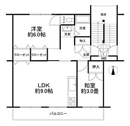 新多聞第2住宅112号棟 2LDKの間取図画像