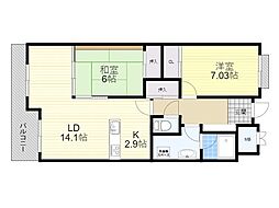 コムザ21北緑丘 2LDKの間取図画像