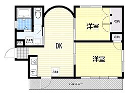 FORUM・豊中・熊野町 2DKの間取図画像