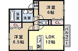 グランボヌール花屋敷 2LDKの間取図画像