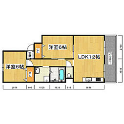 第2マンション寺直 2LDKの間取図画像