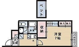 阪急宝塚本線 池田駅 徒歩17分の賃貸アパート 1階1Kの間取り