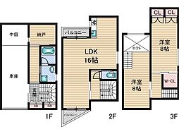 阪急宝塚本線 三国駅 徒歩8分の賃貸一戸建て 1階2LDKの間取り